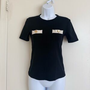 Zara Black and Cream Short Sleeve Top